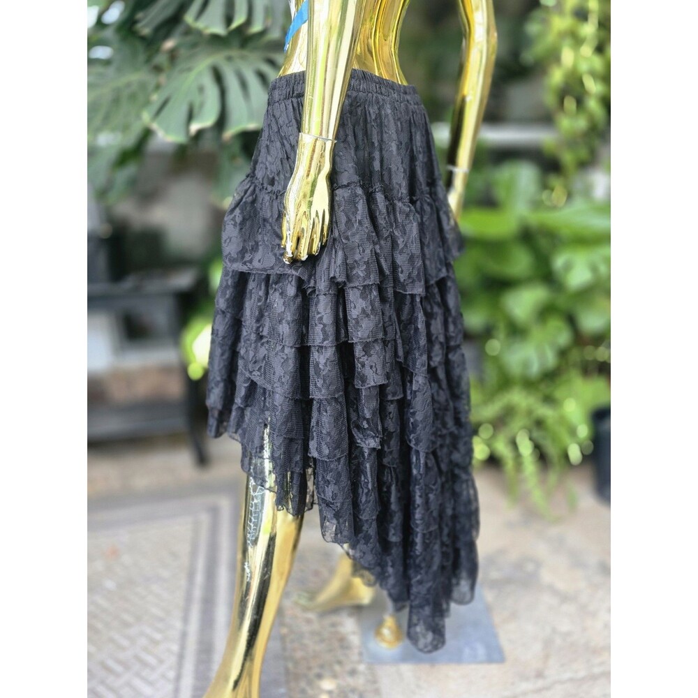 Burleska Black Lace Tiered Ruffle High Low Skirt M/L Gothic Steampunk Nepal